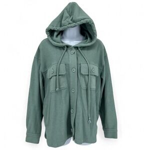 American Eagle Sage Green Hooded Corduroy Button-Up Shacket Size S